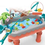 Penguin Stair Climbing Children Electric Magnetic Fishing Toy Multifunctional Game Set, Orange, Blue - Image 4