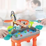 Penguin Stair Climbing Children Electric Magnetic Fishing Toy Multifunctional Game Set, Orange, Blue - Image 8