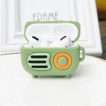 2 PCS Retro Radio Shape Protective Cover Silicone Case for AirPods Pro, Green, Blue Gray, Matcha Green, Pink, Green+Metal Hook, Blue Gray+Metal Hook, Matcha Green+Metal Hook, Pink + Metal Hook... - Image 3