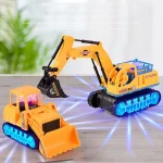Children Light And Music Simulation Electric Excavator Car Toy, Style:, Police Car, Engineering Vehicle, Engineering Excavator, Engineering Bulldozer, Four-wheel Excavator - Image 4