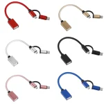 USB 3.0 Female to Micro USB + USB-C / Type-C Male Charging + Transmission OTG Nylon Braided Adapter Cable, Cable Length: 19cm, Golden, Silver, Black, Pink, Blue, Red - Image 2