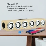 M1 Bluetooth Speaker Alarm Clock Wooden Wireless Desktop Loudspeaker, Yellow, Black - Image 3