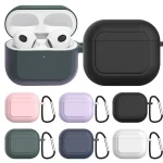 Silicone Shockproof Cover with Metal Buckle For AirPods 3, Night Green, White, Pink, Hyacinth Purple, Black, Midnight Blue - Image 2