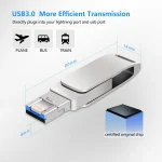 USB 3.0 + 8 Pin + USB-C / Type-C 3 in 1 Phone Computer Metal Rotatable U-Disk, 16 GB, 32GB, 64GB, 128GB, 256GB, 512GB - Image 3