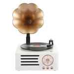 T15 Petunia Retro Vinyl Record Player Wireless Multifunction Mini Bluetooth Audio, White, Pink, Blue, Yellow