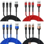 3 in 1 USB to Dual Type-C + Micro USB Quick Charging Sync Data Cable, Output:, 3A (Gold), 3A (Red), 3A (Black), 3A (Blue), 5A (Gold) - Image 2