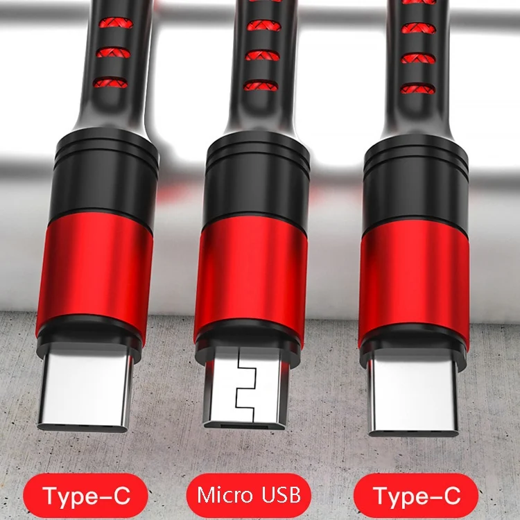 TBD0601678501_B2.webp 3 in 1 USB to Dual Type-C + Micro USB Quick Charging Sync Data Cable, Output:, 3A (Gold), 3A (Red), 3A (Black), 3A (Blue), 5A (Gold) - Image 3