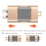Type-C + 8 Pin + USB 3.0  3 In 1 OTG Metal USB Flash Drive, 256GB - Image 2