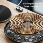 15W Metal Round Wireless Charger Smart Fast Charge, Black + Black Surface, Silver + White Surface, Red + Black Surface, Gold + White Surface, Mirror Black, Mirror White - Image 4