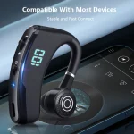 V9S Bluetooth Headset Noise Cancelling Headphones With LED Display, Black Single Ear, Blue Single Ear - Image 2