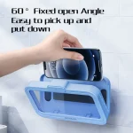 Oatsbasf  Bathroom Waterproof Phone Case Holder Shower Phone Box Wall Mount Phone Holder, White, Blue - Image 5