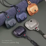 Earphone Cowhide Leather Sleeve Storage Box Protective Case with Lanyard, For AirPods Pro, For AirPods 3 - Image 2