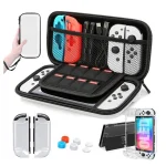 Game Console Crystal Shell Remote Sensing Cap Tempered Film Storage Bag Set For Switch OLED Console, Storage Bag+Crystal Case+Rocker Capx6+Tempered Film, White Storage Bag 14 In 1(Hand Rope)...
