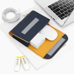 Baona BN-Q009 Small Leather Mouse Charger Storage Bag, Deep Blue+Yellow, Gray Green+Light Green, Silver+Blue - Image 6
