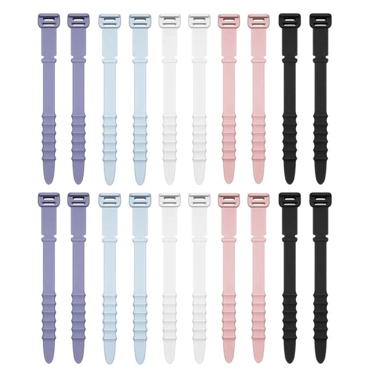 3 Sets 20pcs/Set Fishbone Silicone Cable Tie Cable Organizer Winder, Five color, Black, White, Pink, White Ice Color, Purple