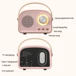 DW21 Vintage Radio BT Speaker Support TF Card/U Disk to Play, White, Dark Green, Light Green, Pink, Wood Grain - Image 5