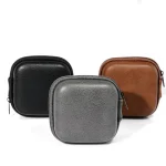 Retro Leather USB Data Cable Storage Bag Earphone Headset Case Pouch Box, Black, Brown, Gray - Image 2