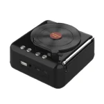H3 Retro Vinyl Record Player Shape Mini Bluetooth Speaker, Black, White, Wood Grain