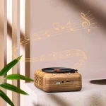 H3 Retro Vinyl Record Player Shape Mini Bluetooth Speaker, Black, White, Wood Grain - Image 6