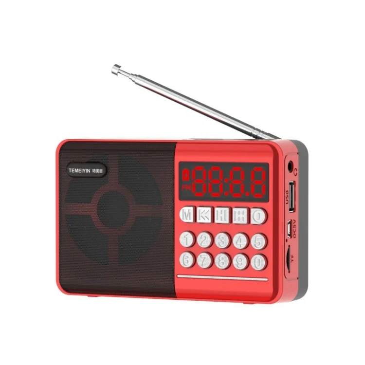 TEMEIYIN LED Digital Display Card Bluetooth Radio Speaker Morning Exercise Portable Player, Red, Red with Light