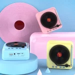 Manovo H3 Macaron Vinyl Record Player Bluetooth Speaker Retro Radio Stereo, Pink, Yellow, Blue - Image 2