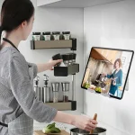 B87 Punch-free Tablet PC Aluminum Alloy Bracket Bathroom Kitchen Adhesive Wall Phone Holder, B87 (Silver Gray) - Image 9