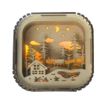 BT813X Solid Wood Ambient Light Wireless Bluetooth Speaker Home Night Light Wood Carving Pattern Audio, BT813X (Wood Color) - Image 2