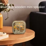 BT813X Solid Wood Ambient Light Wireless Bluetooth Speaker Home Night Light Wood Carving Pattern Audio, BT813X (Wood Color) - Image 7