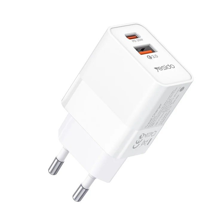 Yesido YC32PD20W + QC3.0 Dual-port Fast Charging Head Mobile Phone Charger, YC32 UK Plug, YC32 EU Plug