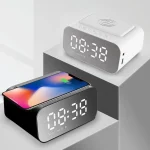 BT510 15W LED Clock Wireless Charging Bluetooth Speaker Multifunctional Smart Mirror Alarm Clock Audio, BT510 (White), BT510 (Iron Black) - Image 2