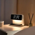 3 In 1 10W Wireless Charging Bedside Lamp LCD Screen Alarm Clock  Phone Charger,EU Plug