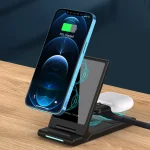 15W 3-in-1 Foldable Portable Multifunctional Stand Wireless Charger, D18 (Black)