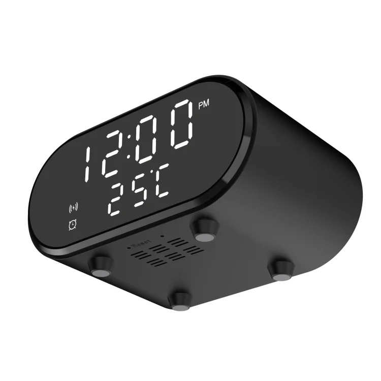15W LED Mirror Wireless Charger Desktop Multifunctional Mini Clock, Black, White
