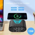 15W LED Mirror Wireless Charger Desktop Multifunctional Mini Clock, Black, White - Image 6
