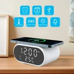 15W LED Mirror Wireless Charger Desktop Multifunctional Mini Clock, Black, White - Image 7