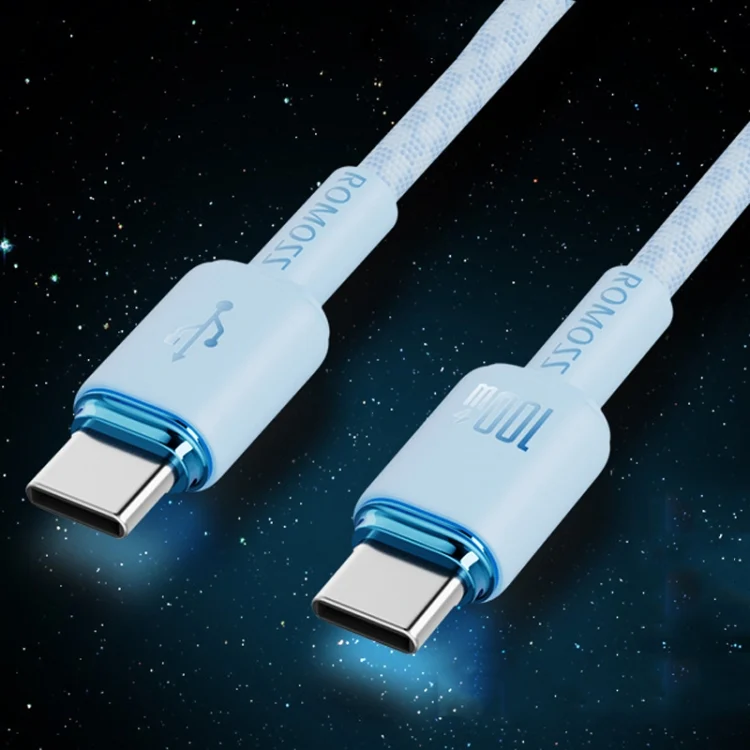 ROMOSS PD100W 5A Dual USB-C / Type-C Data Cable Mobile Phone Tablet Fast Charging Cable With Light, 1.2m, 2m