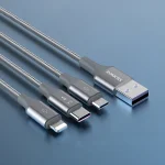 ROMOSS 3-In-1 66W 6A USB To 8 Pin / Type-C / USB-C / Micro Charging Cable Nylon Braid Cord, 1M, 1.5M