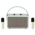 Leather Texture Portable Wooden Home Karaoke Bluetooth Speaker, Gray+Dual-microphone, Gray