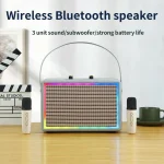 Leather Colorful Light Effect Karaoke Audio Retro Outdoor Bluetooth Speaker, Dual-microphone, Single Speaker - Image 2