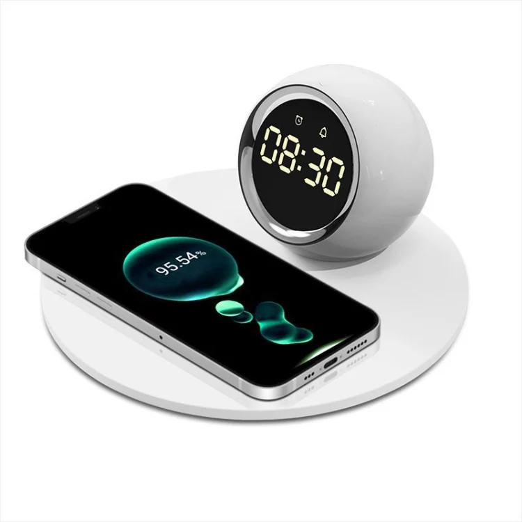 K22T 15W Multifunctional Rotatable Clock Night Light Wireless Fast Charger, K22T White, K22T Wheat-color