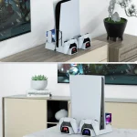 DOBE For PS5 Gamepad Multi-Function Dual Charger Cooling Fan Base With Disk Organizer, White, Black - Image 11