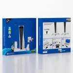 DOBE For PS5 Gamepad Multi-Function Dual Charger Cooling Fan Base With Disk Organizer, White, Black - Image 12