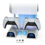 DOBE For PS5 Gamepad Multi-Function Dual Charger Cooling Fan Base With Disk Organizer, White, Black - Image 4