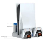 DOBE For PS5 Gamepad Multi-Function Dual Charger Cooling Fan Base With Disk Organizer, White, Black - Image 5