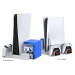 DOBE For PS5 Gamepad Multi-Function Dual Charger Cooling Fan Base With Disk Organizer, White, Black - Image 6