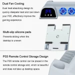 DOBE For PS5 Gamepad Multi-Function Dual Charger Cooling Fan Base With Disk Organizer, White, Black - Image 7