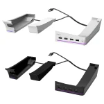 For Sony PS5 Slim IPEGA PG-P5S021 RGB Light Host Horizontal Stand With 4 USB HUBs, White, Black - Image 2