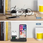 AhaStyle PT28-3 For iPhone / Apple Watch / AirPods 3 In 1 Silicone Desktop Charging Storage Base Bracket, Black, Dark Gray, Midnight Blue - Image 6