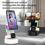 For Apple Series 3 In 1 RGB Light Magsafe Magnetic Mobile Phone Holder Wireless Charger - Image 3