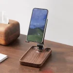 Desktop Mobile Phone Stand Lifting Folding Tablet Holder with Tray Base, Walnut, Beech Wood